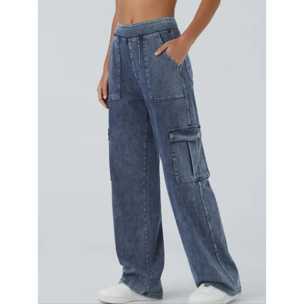 HALARA Flex Mid Rise Pockets Straight Leg Casual Cargo Jeans
